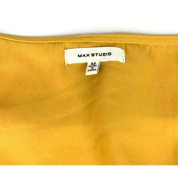 Max Studio Surplice Ruffle Peplum Top Ties Blouse Womens Medium Yellow BB0361 - Picture 4 of 7